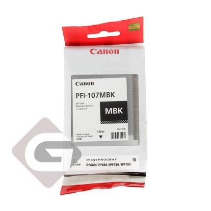 Tinta Canon PFI-107MBK Matte Black, Compatibilidad Impresora Canon imagePROGRAF iPF670, MFP iPF770, MFP iPF680, iPF685, iPF780, iPF785, Contenido 130ml