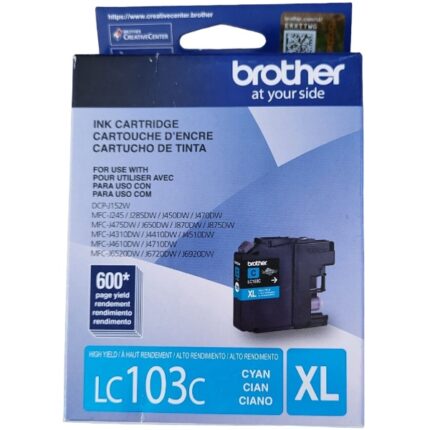 Tinta Brother LC-103C Cyan, Compatibilidad Impresora Brother DCP-J152W, MFC-J245, J285DW, J450DW, J470DW, J475DW, J6500DW, MFC-J4310DW, J4410DW.