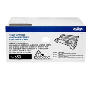 Toner Brother TN-650 Negro. Para Brother DCP-8080DN, 8085/HL-5340, 5350, 5370, 5370/ MFC-8480, 8680, 8690DW, 8890DW. Rinde: 8000PG.